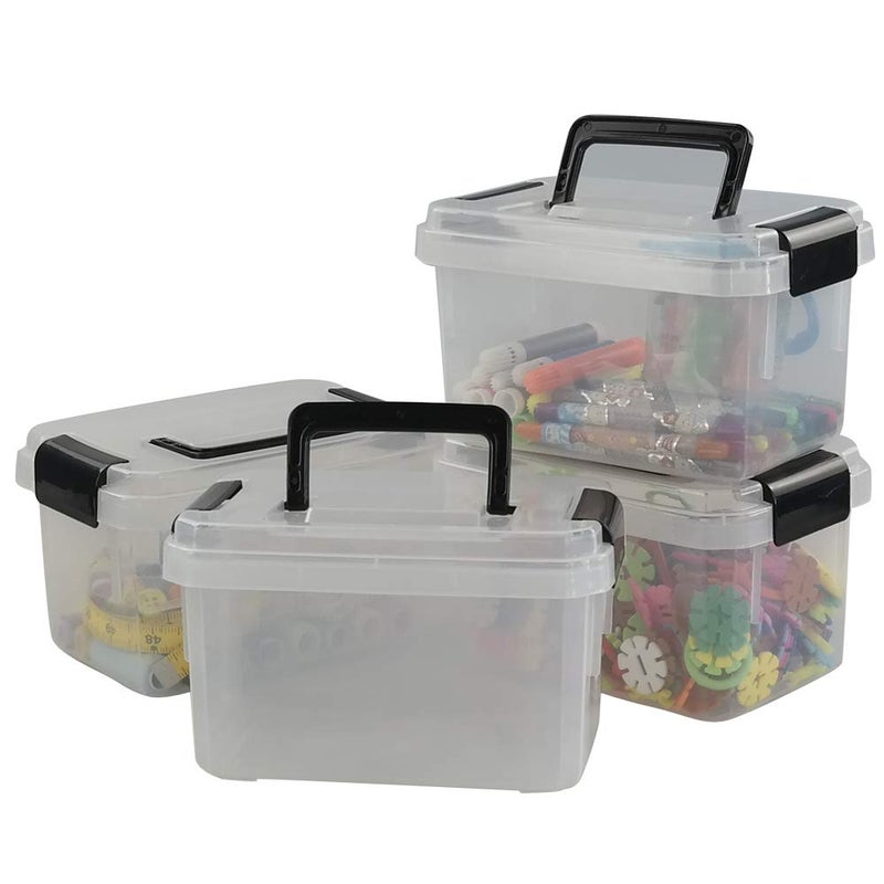 Teyyvn Plastic Mini Latch Box, Storage Bin with Locking Lids(Pack of 4, 2 L, Clear) - Image 1